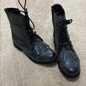 Bucco Black Fringe Lace-Up Combat Boots